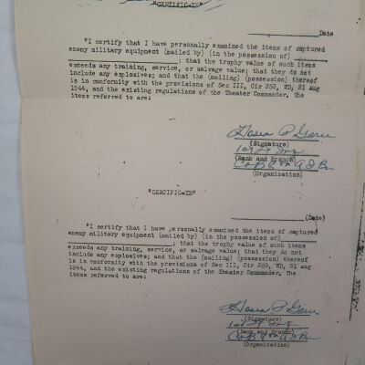 Certificate Releasing Captured Military Equipment