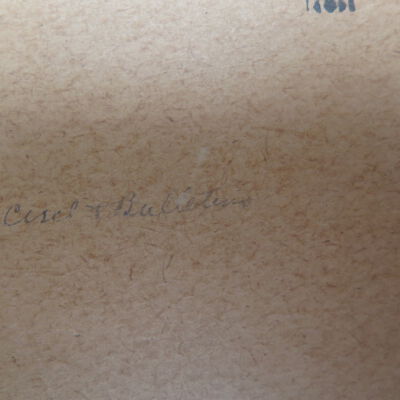 Handwriting in letter holder.: Origsize: 3" (h) x 11.5" (w) x; Origformat: Artifact