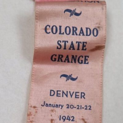 Front of nametag and ribbon: Origsize: 2" (w) x 5" (l); Origformat: Artifact