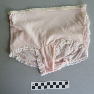 Front of panties: Origsize: 9" (w) x 10" (l); Origformat: Artifact