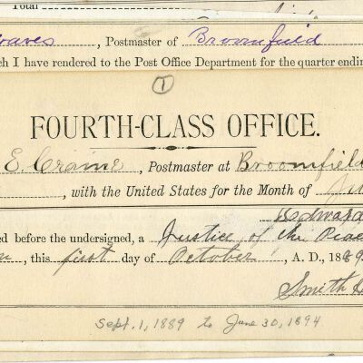 Broomfield Post Office postal account receipts and forms