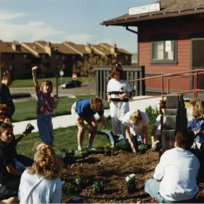 Kids Planting at the Broomfield Depot Museum, 1988: Origsize: 3.5" x 5"; Origformat: Print-Photographic; Resolution: 1000dpi