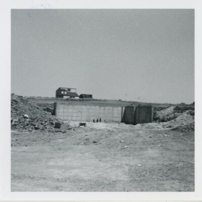 Foundation and basement under construction at relocation site, 1976: Origsize: 3.5" x 3.5"; Origformat: Print-Photographic; Resolution: 1500dpi