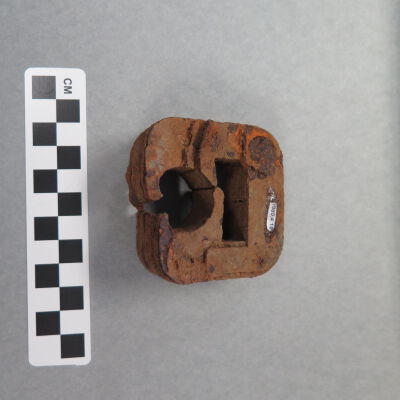 Back of padlock.: Origsize: 1.5" (h) x 2.5" (w); Origformat: Artifact