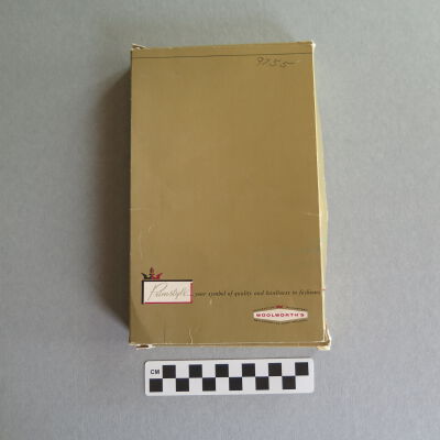 Back of box: Origsize: 9" (h) x 1" (w) x 5"; Origformat: Artifact