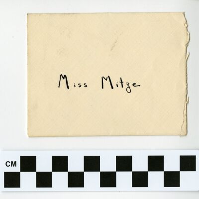 Envelope for a Mardi Gras invitation for Ella Mitze, 1931: Origsize: 3" x 3.75"; Origformat: Other; Resolution: 300dpi