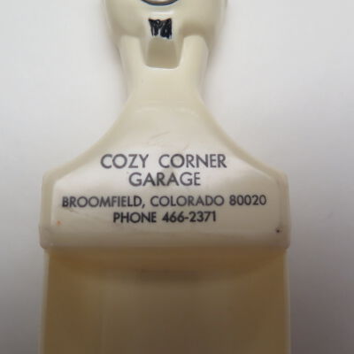 Close up of text on scoop.: Origsize: 2.5" (w) x 7" (l); Origformat: Artifact