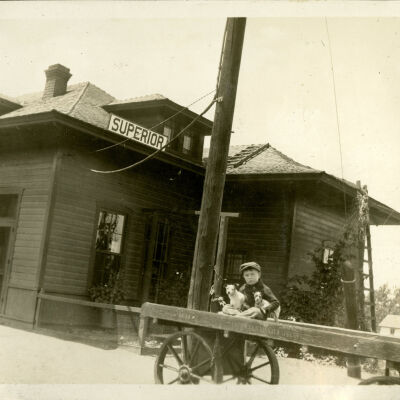 Robert Hillen on a Luggage Cart at Superior Train Depot