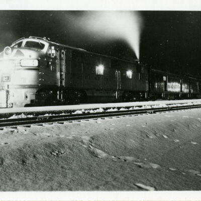 Texas Zephyr Train in a Snowy Landscape at Night