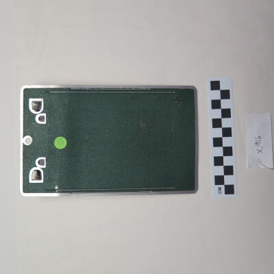 Back of clipboard.: Origsize: 4.5" (w) x 7" (l); Origformat: Artifact