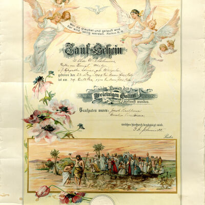Baptismal Certificate for Ella Mitze, with Translation