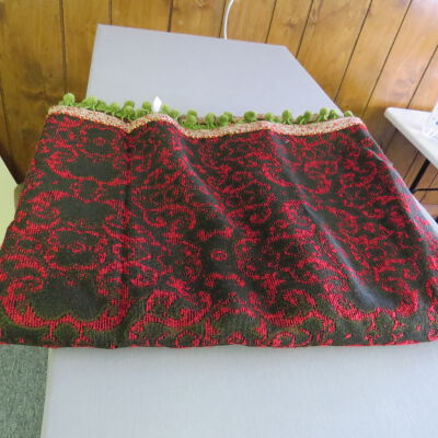 Red and Green Tablecloth with Pom-Pom Fringe