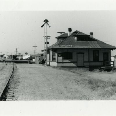 Broomfield Depot Museum at its original location, circa 1960: Origsize: 2.5" x 3.5"; Origformat: Print-Photographic; Resolution: 1400dpi