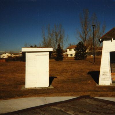 Outhouse and water pump at the Broomfield Depot Museum, circa 1995: Origsize: 3.5" x 5"; Origformat: Print-Photographic; Resolution: 1000dpi