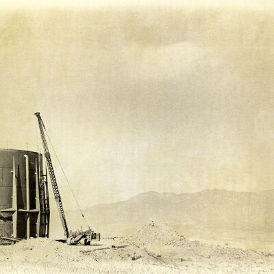 Crane constructing a Broomfield water storage structure