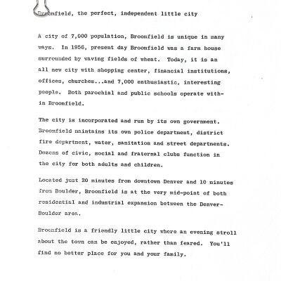Broomfield, the perfect, independent little city - packet of papers