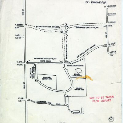 Map showing construction costs of new roads through the center of broomfield