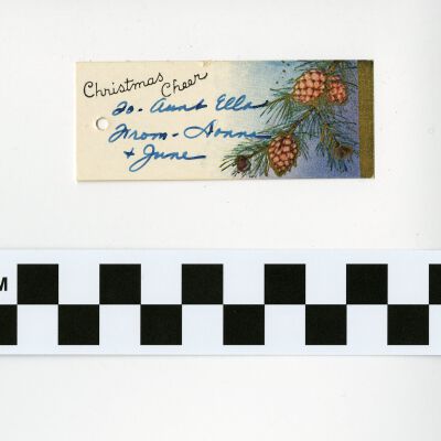 Christmas Gift Tag from Donna Mitze Sauer and June Mitze Harper to Ella Mitze
