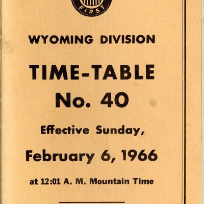 Union Pacific Railroad timetable, Wyoming Division, 1966: Origsize: 4" x 10"; Resolution: 300dpi