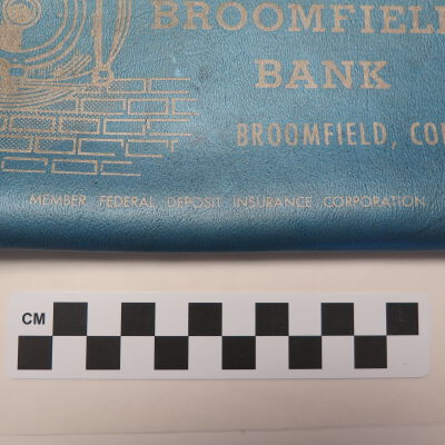 Close up of text on money bag.: Origsize: 10" (w) x 5.5" (l); Origformat: Artifact