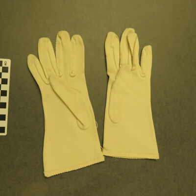 Front of gloves.: Origsize: 9" (w) x 4" (l); Origformat: Artifact