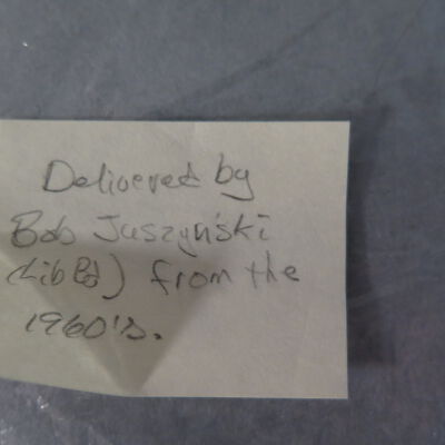 Close up of other sticky note.: Origsize: 5" (h) x 8" (w) x 11; Origformat: Artifact
