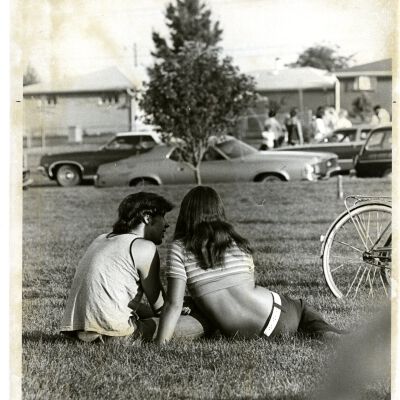 Lovers - Two teens sitting in Midway Park - Broomfield Fun Day 1973