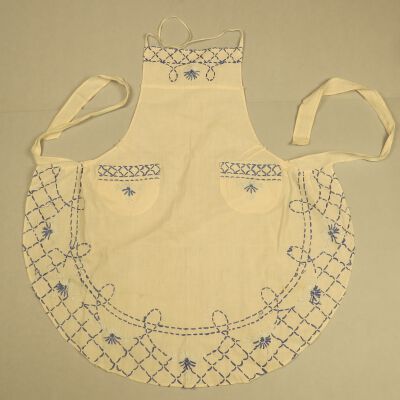 White with Blue Embroidery Apron
