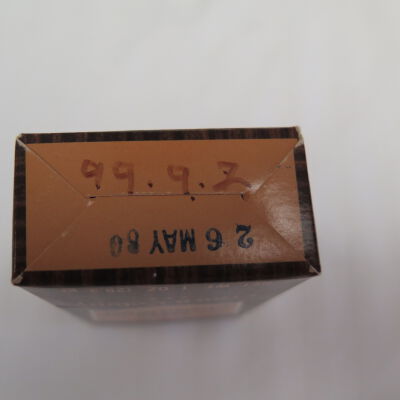 Bottom of box with number.: Origsize: 3" (h) x 2" (w) x 1"; Origformat: Artifact