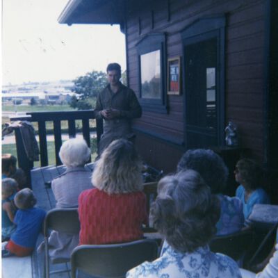 Rob Barnes Presenting at a Summer Event, 1987: Origsize: 3.5" x 3.5"; Origformat: Print-Photographic; Resolution: 1500dpi