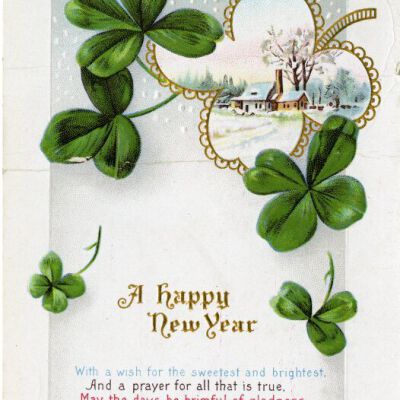 "A Happy New Year" postcard, front, 1914: Origsize: 3.5" x 5.5"; Origformat: Postcard; Resolution: 925dpi