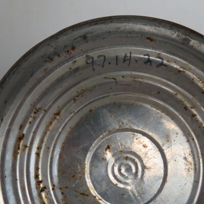 Number on bottom of can.: Origsize: 7.25" (h) x 6.25" (d; Origformat: Artifact