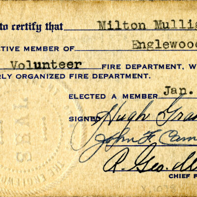 Milton Mulligan's Colorado State Firemen's Association Membership Card, 1941