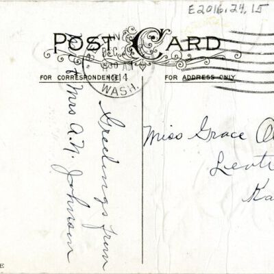 "A Happy New Year" postcard, back, 1914: Origsize: 3.5" x 5.5"; Origformat: Postcard; Resolution: 925dpi