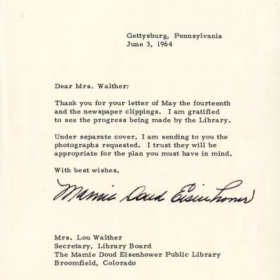 Letter of Correspondence, Mamie Doud Eisenhower to Lou Walther