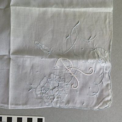 Detail on handkerchief: Origsize: 16" (w) x 16" (l); Origformat: Artifact