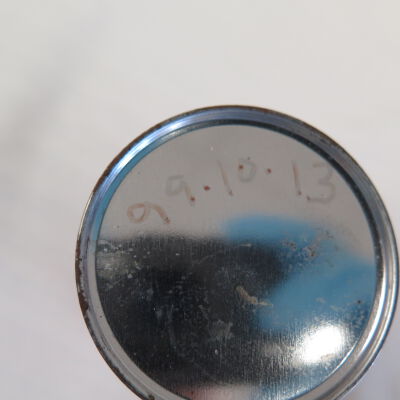 Number on bottom of tin.: Origsize: 4.5" (h) x 2.5" (dia; Origformat: Artifact