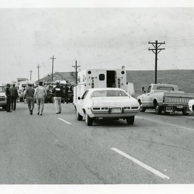 Emergency personnel at a car accident, Highway 287