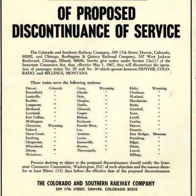 Notice of Proposed Discontinuance of Service, 1967: Origsize: 9" x 12"; Origformat: Other; Resolution: 300dpi