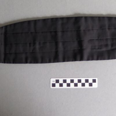 Front of cummerbund: Origsize: 5" (w) x 38" (l); Origformat: Artifact