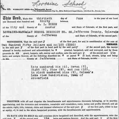 Deed of Land Purchasing Between Lorraine School and A.I. Dixon