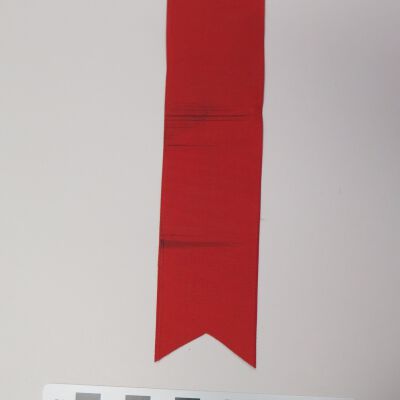 Back of ribbon: Origsize: 1.5" (w) x 6.5" (l); Origformat: Artifact