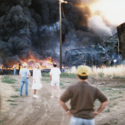 Onlookers at the Site of a Train Wreck Near US 36 in Broomfield