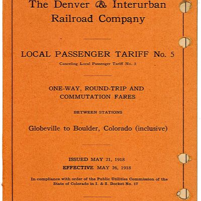 Passenger Tariff No. 5 Booklet for the Denver & Interurban Railroad