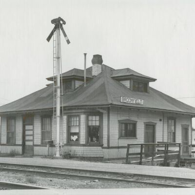 Broomfield Train Depot at its original location, undated: Origsize: 10.75" x 13.5"; Origformat: Print-Photographic; Resolution: 360dpi