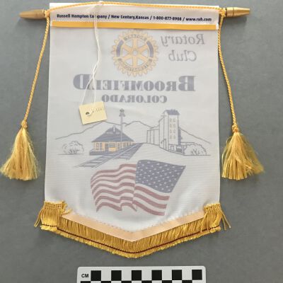 Back of banner.: Origsize: 9.5" (w) x 10.25" (l; Origformat: Artifact