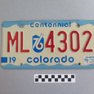 Front of license plate.: Origsize: 6" (h) x 12" (w); Origformat: Artifact