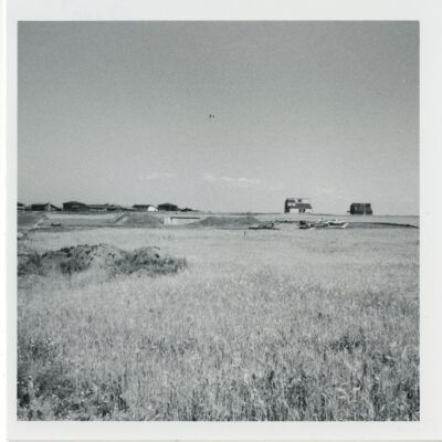 Open field view of the relocation site for the Broomfield train depot, 1976: Origsize: 3.5" x 3.5"; Origformat: Print-Photographic; Resolution: 1500dpi