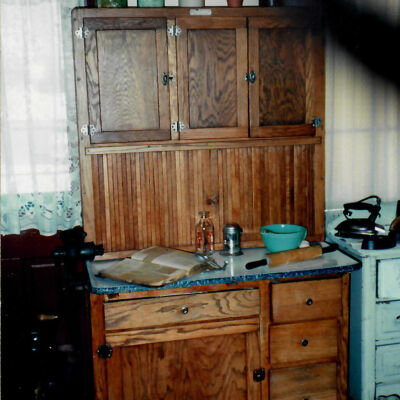 Hoosier cabinet closed and on exhibit.