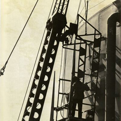 Worker on crane at Broomfield water structure